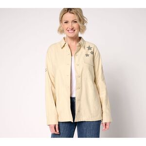 Peace Love World Cream Jacket with Star Accents